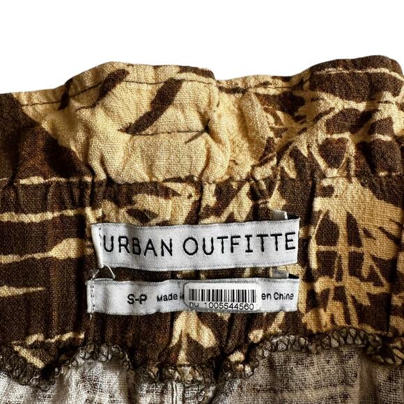 Urban Outfitters Linen Blend Tropical Print Wide Leg Pants Brown Small Bohemian - Picture 8 of 10